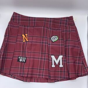Womens Juniors Denim Pleated Plaid Mini Skirt Size L (11/13)